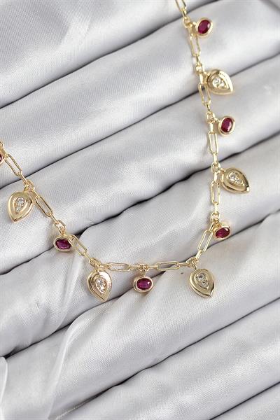 Pirinç Zirkon Taşlı Sallantılı Damla Model Gold Renk Kadın Kolye – PRT3500EB08643