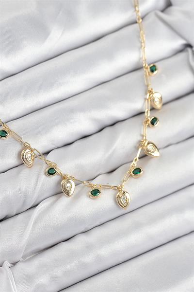Pirinç Zirkon Taşlı Sallantılı Damla Model Gold Renk Kadın Kolye – PRT3500EB08641