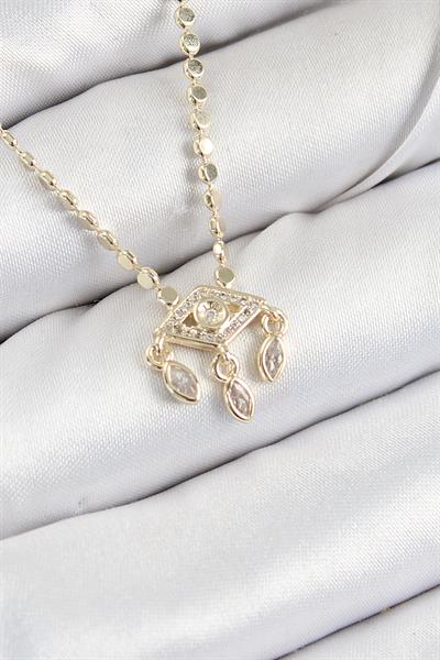 Pirinç Zirkon Taşlı Sallantılı Göz Model Ezme Zincir Gold Renk Kadın Kolye – PRT3500EB08029