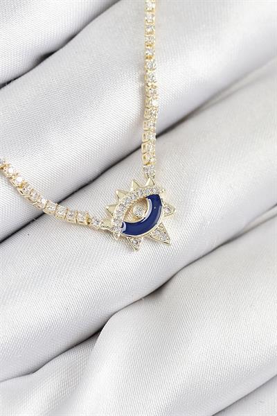Pirinç Zirkon Taşlı Su Yolu Göz Model Gold Renk Kadın Kolye – PRT3500EB08836