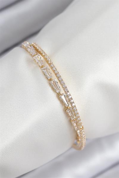 Pirinç Zirkon Taşlı Su Yolu Model Gold Renk Kadın Bileklik – PRT3500EB08809