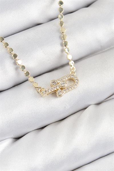 Pirinç Zirkon Taşlı Tifany Model Ezme Zincir Gold Renk Kadın Kolye – PRT3500EB08033
