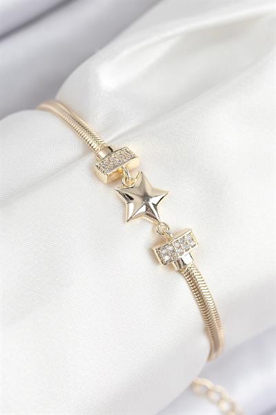 Pirinç Zirkon Taşlı Yıldız Model Gold Renk Kadın Bileklik – PRT3500EB08827