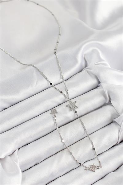 Pirinç Zirkon Taşlı Yıldız Model Gümüş Renk Y Kolye – PRT3500EB08333