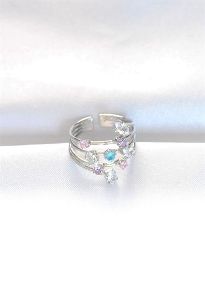 Renkli Zirkon Taşlı Silver Renk Ayarlanabilir Yüzük – PRT3500EB01329