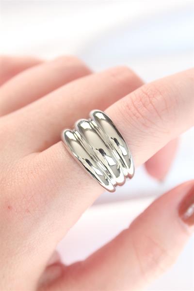 Silver Renk Ayarlanabilir Çizgili Bombe Yüzük – PRT3500EB01321