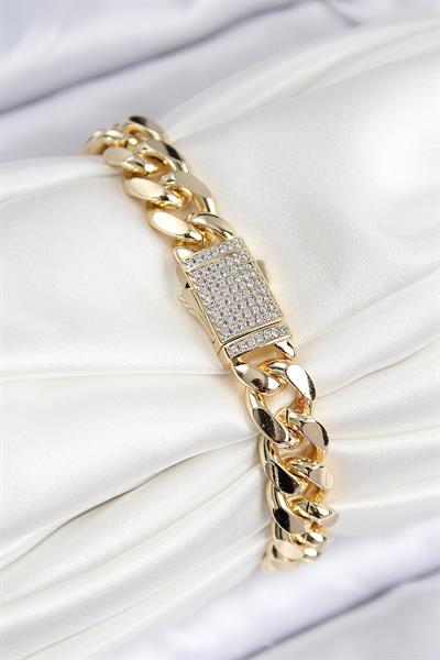 VIP Pirinç Zirkon Taşlı Cuba Model Gold Renk Kadın Bileklik – PRT3500EB08549