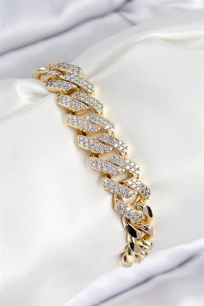 VIP Pirinç Zirkon Taşlı Cuba Model Gold Renk Kadın Bileklik – PRT3500EB08549