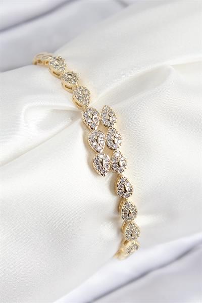 VIP Pirinç Zirkon Taşlı Sıralı Damla Model Gold Renk Kadın Bileklik – PRT3500EB08553