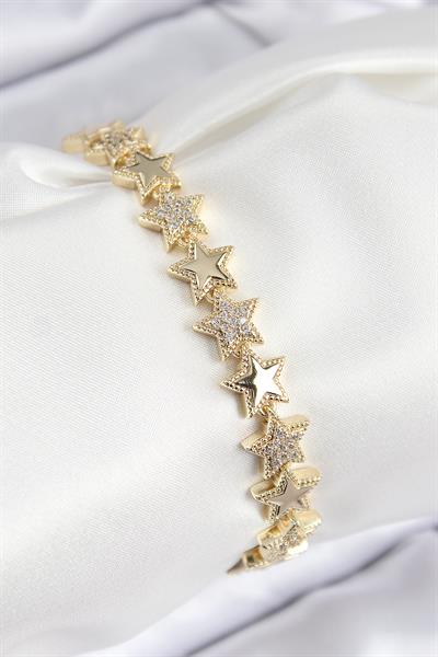 VIP Pirinç Zirkon Taşlı Yıldız Model Gold Renk Kadın Bileklik – PRT3500EB08552