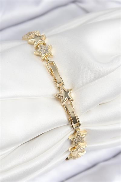 VIP Pirinç Zirkon Taşlı Yıldız Model Gold Renk Kadın Bileklik – PRT3500EB08552