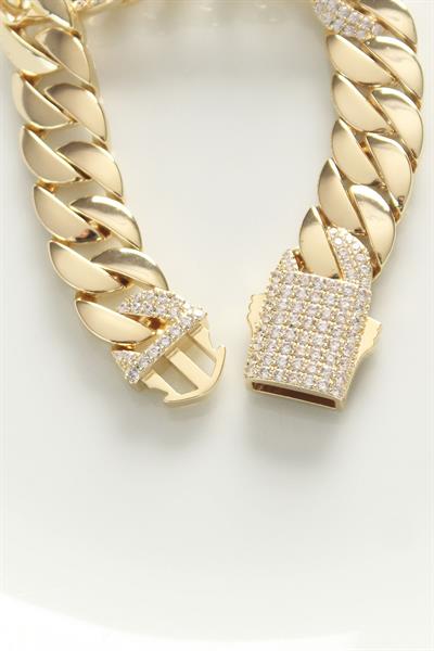 Vip Seri Pirinç Ortası Zirkon Taşlı Gold Renk Gurmet Bileklik - PRT3500EB06864