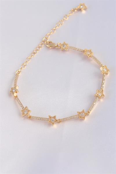 Vip Seri Pirinç Zirkon Taşlı Gold Renk Halley Model Bileklik - PRT3500EB01571