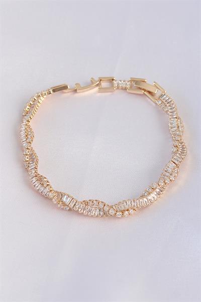 Vip Seri Pirinç Zirkon Taşlı Gold Renk Sarmal Model Bileklik – PRT3500EB01573