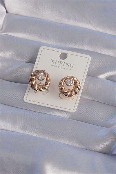 XUPİNG Rose Renk Oval Zirkon Taşlı Burgu Model Küpe – PRT3500EB02097