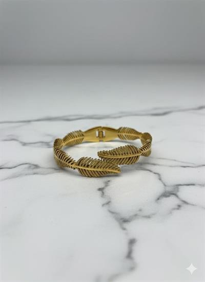 Yaprak Detaylı Tasarım Çelik Kelepçe (Gold) 2148