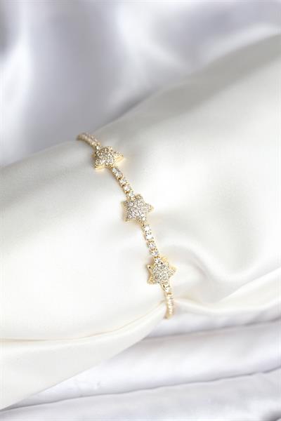Yıldız Model Zirkon Taşlı Gold Renk Pirinç Su Yolu Kadın Bileklik – PRT3500EB09576