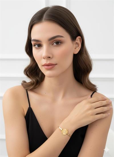 Yonca Detaylı Çelik Kelepçe (Gold) 2179