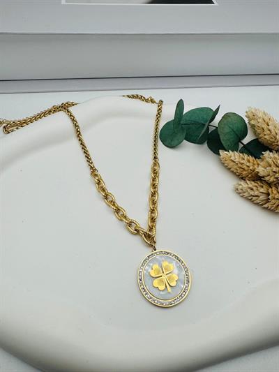 Yonca Detaylı Çelik Kolye (Gold) 100162