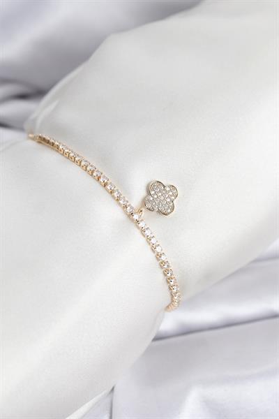Yonca Model Zirkon Taşlı Gold Renk Asansörlü Su Yolu Bileklik – PRT3500EB10075
