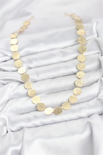 Yuvarlak Plaka Model Gold Renk Kadın Kolye - PRT3500EB10124