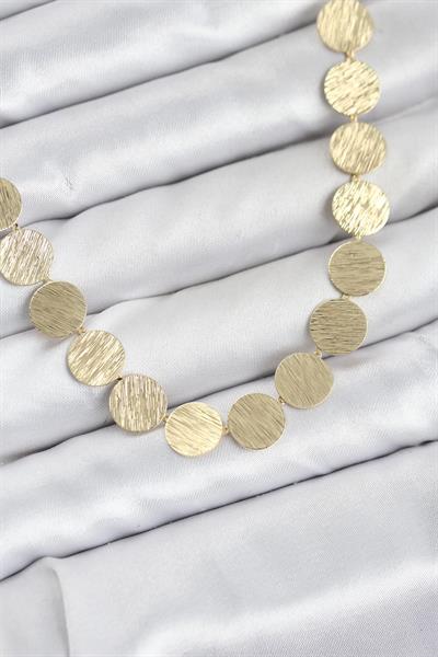 Yuvarlak Plaka Model Gold Renk Kadın Kolye - PRT3500EB10124