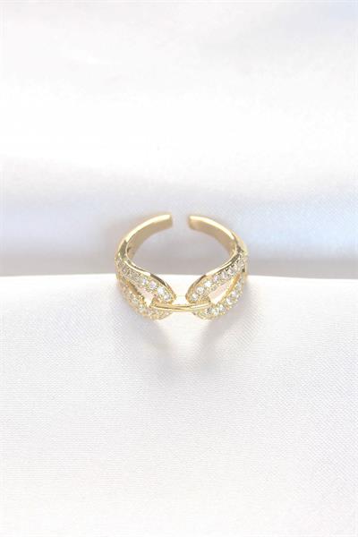 Zirkon Taşlı Gold Renk Ayarlanabilir Yüzük – PRT3500EB01312