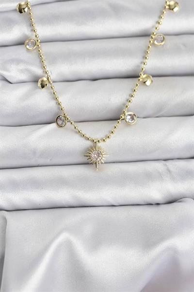 Zirkon Taşlı Kutup Yıldızı Model Pirinç Gold Renk Kadın Kolye – PRT3500EB09393