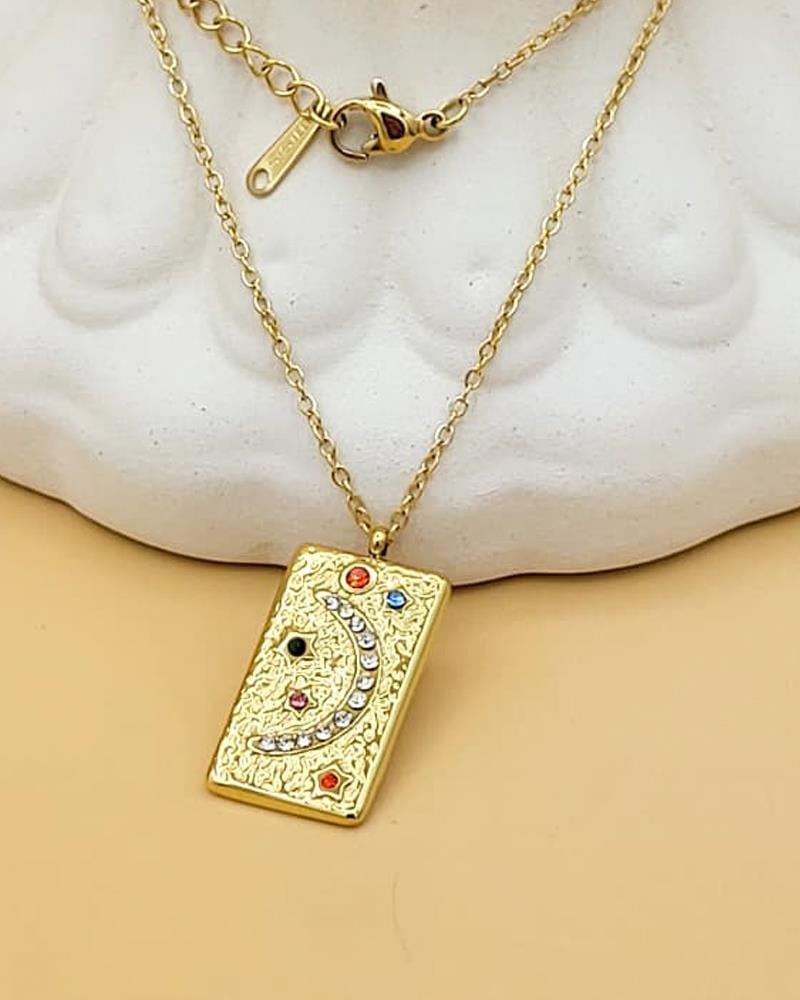 Astraya Sembol Çelik Gold Dikdörtgen Kolye