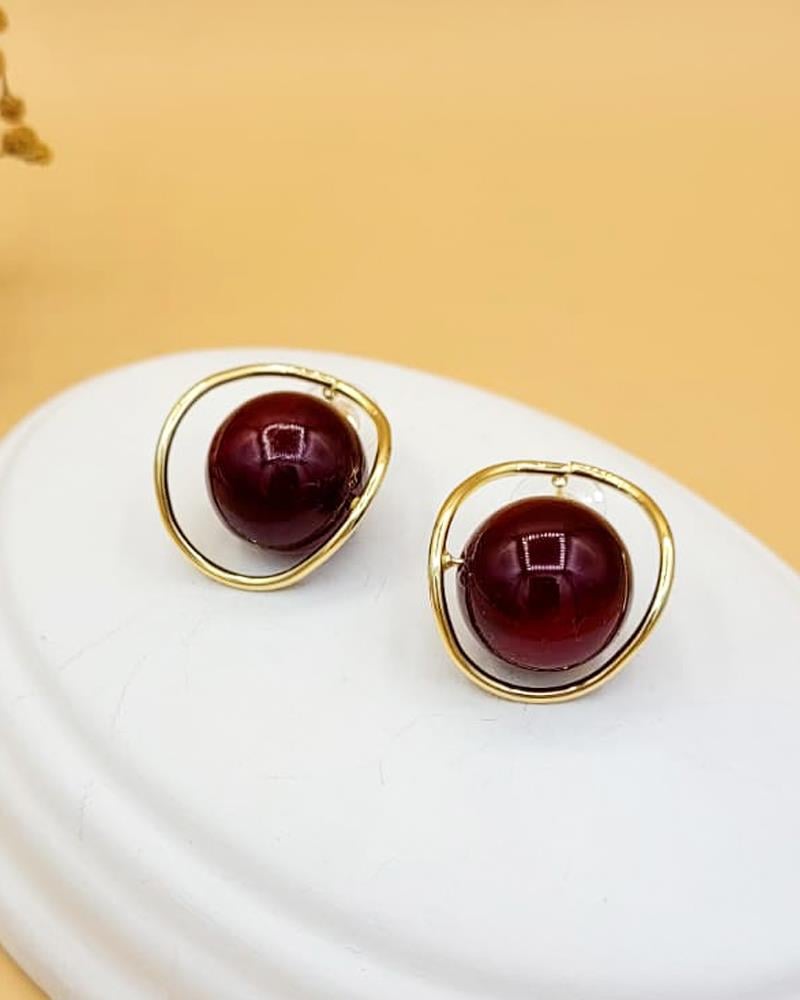 Bordo Satürn Top Gold Küpe