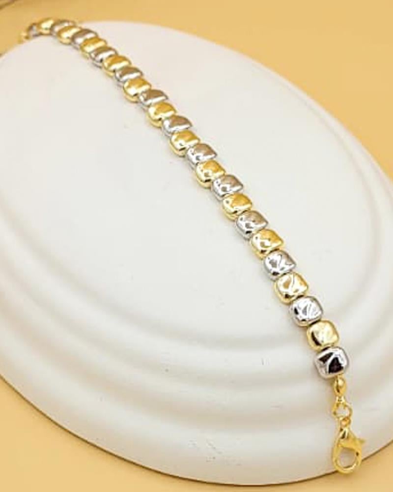 Gold-Silver Kare Kesim Çakıl Zincir Bileklik