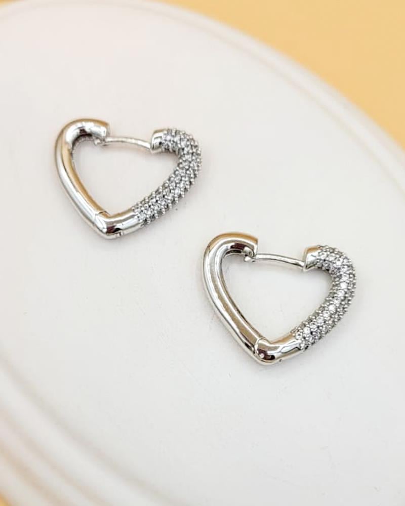 Gömme Taşlı Kalp Silver Küpe