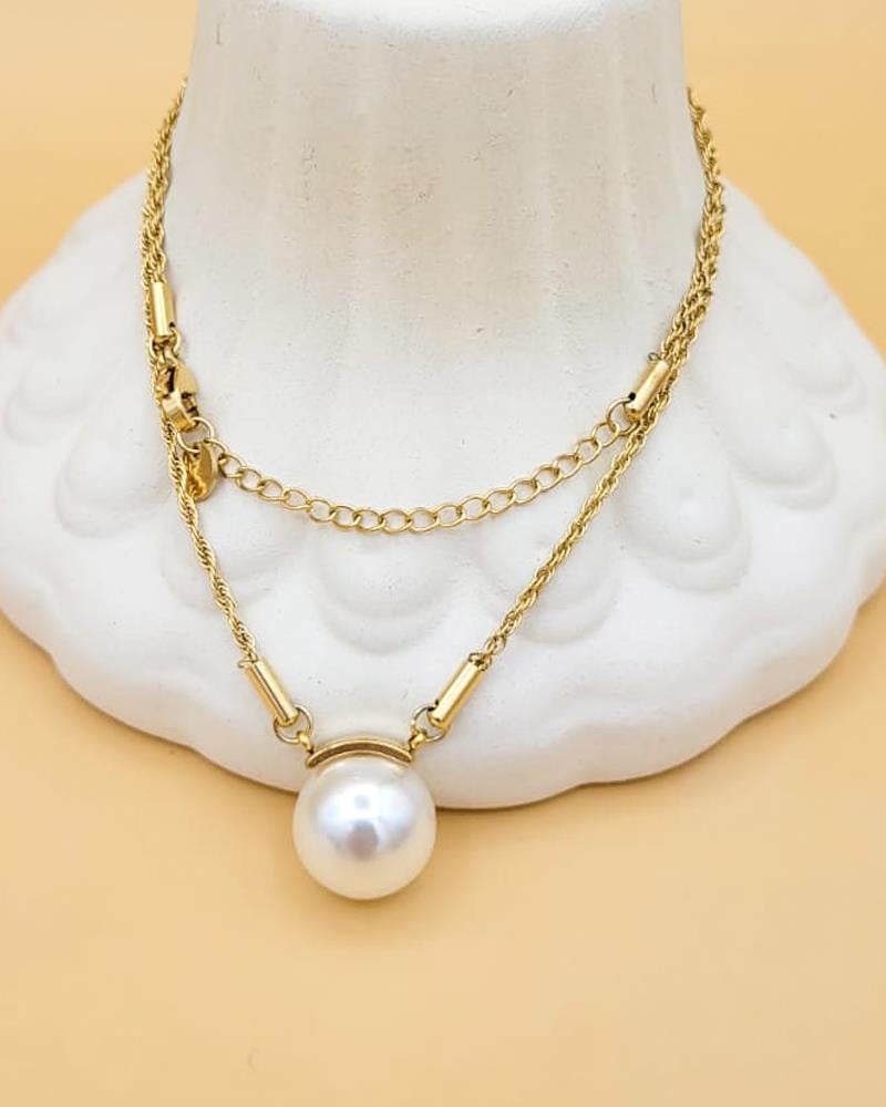 Lavin İncili Gold Çelik Kolye