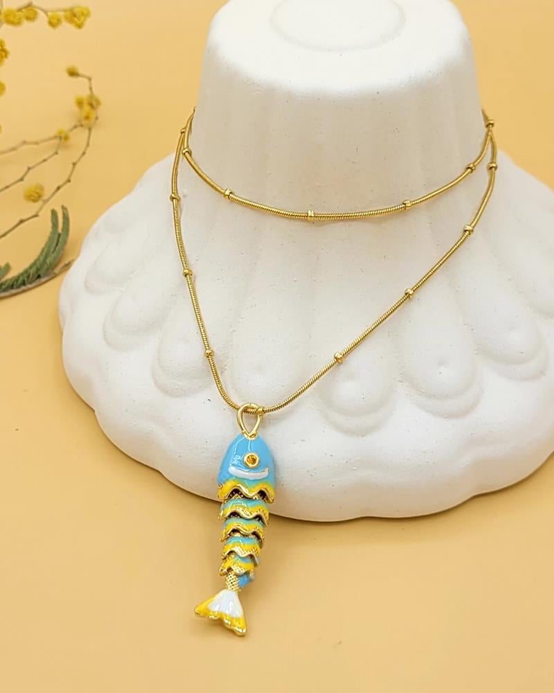Mavi Gold Balık Şans Kolye