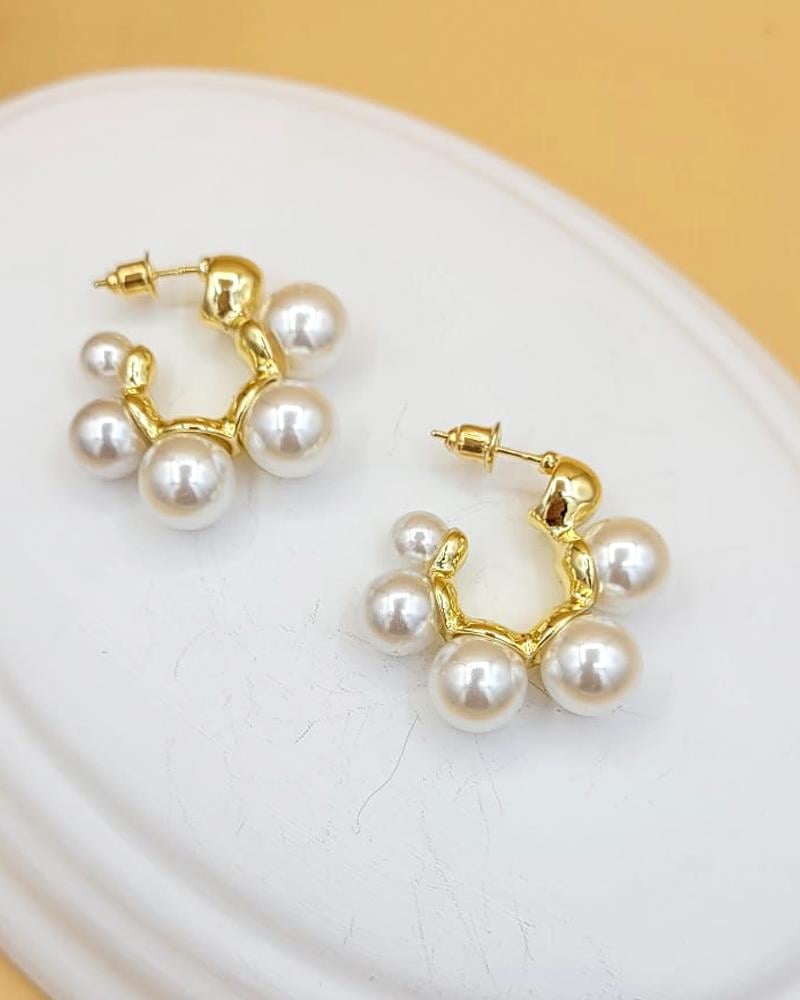 Top İncili Halka Çelik Küpe