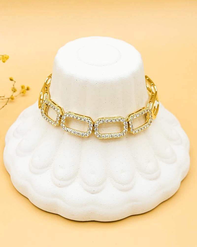 XUPING Zirkon Taşlı Dörtgen Gold Zincir Premium  Bileklik