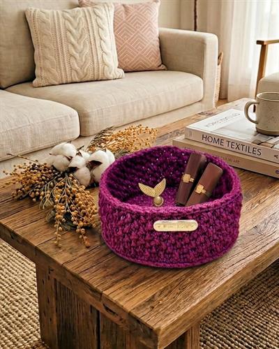 Simli Bordo El Yapımı Dekoratif Sepet