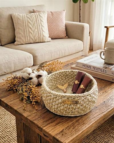 Simli Krem El Yapımı Dekoratif Sepet