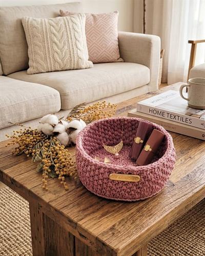 Simli Pembe El Yapımı Dekoratif Sepet