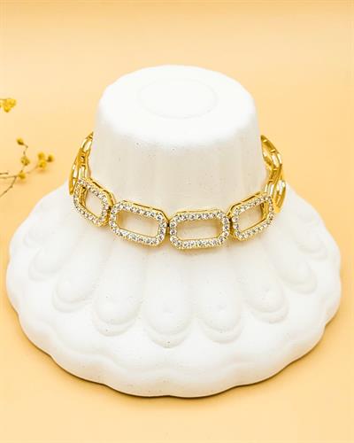 XUPING Zirkon Taşlı Dörtgen Gold Zincir Premium  Bileklik