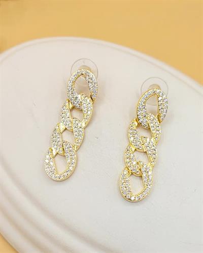 Zirkon Zincir Gold Küpe