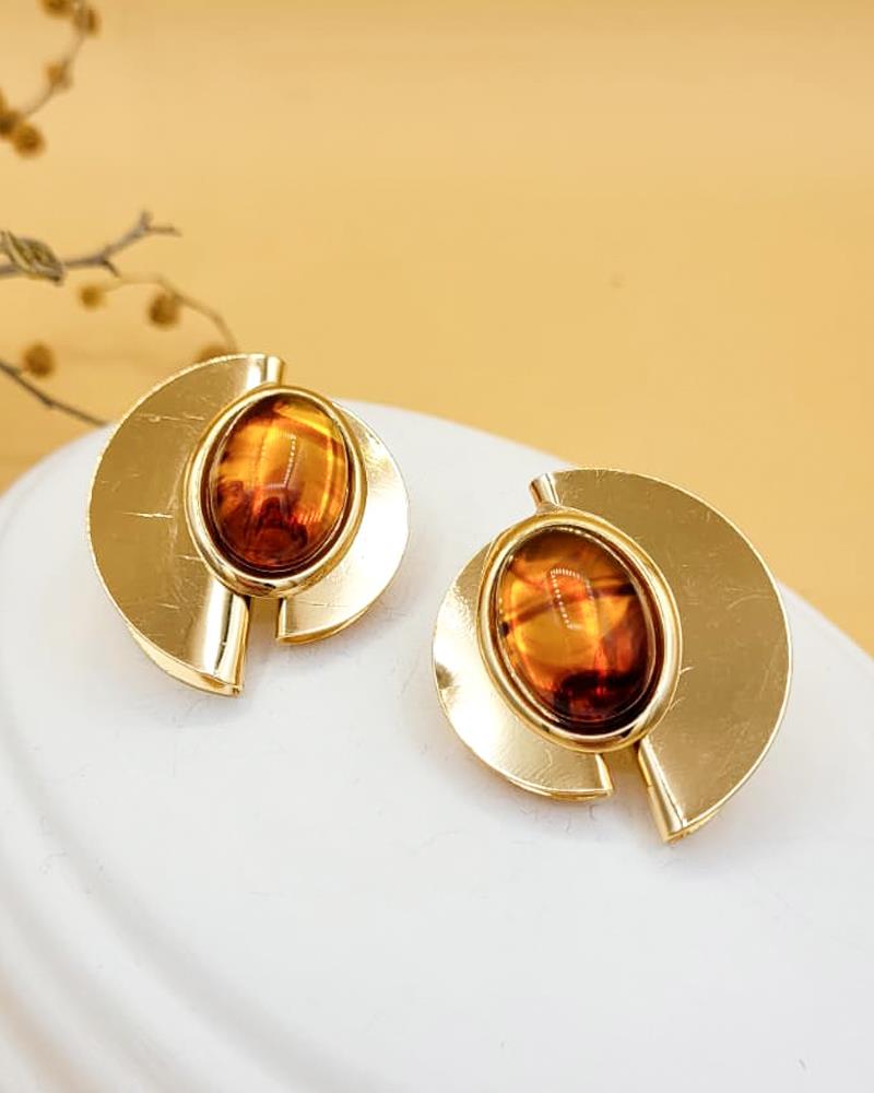 Amber Aura Çelik Tasarım Küpe