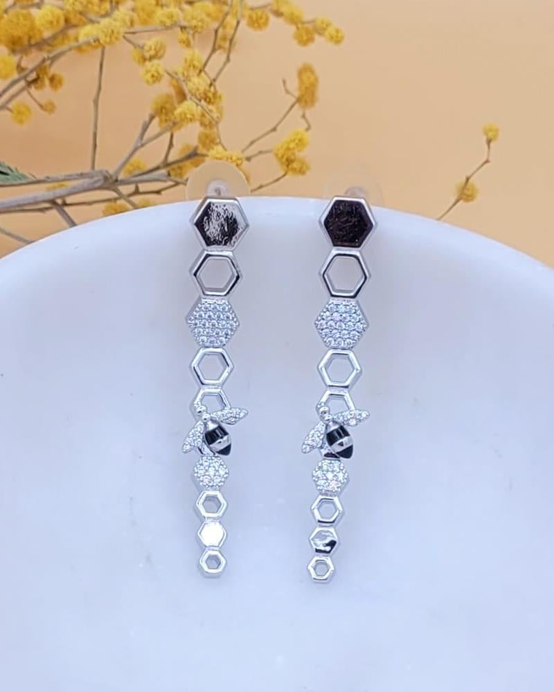 Arı Detaylı Bal Peteği Silver Küpe