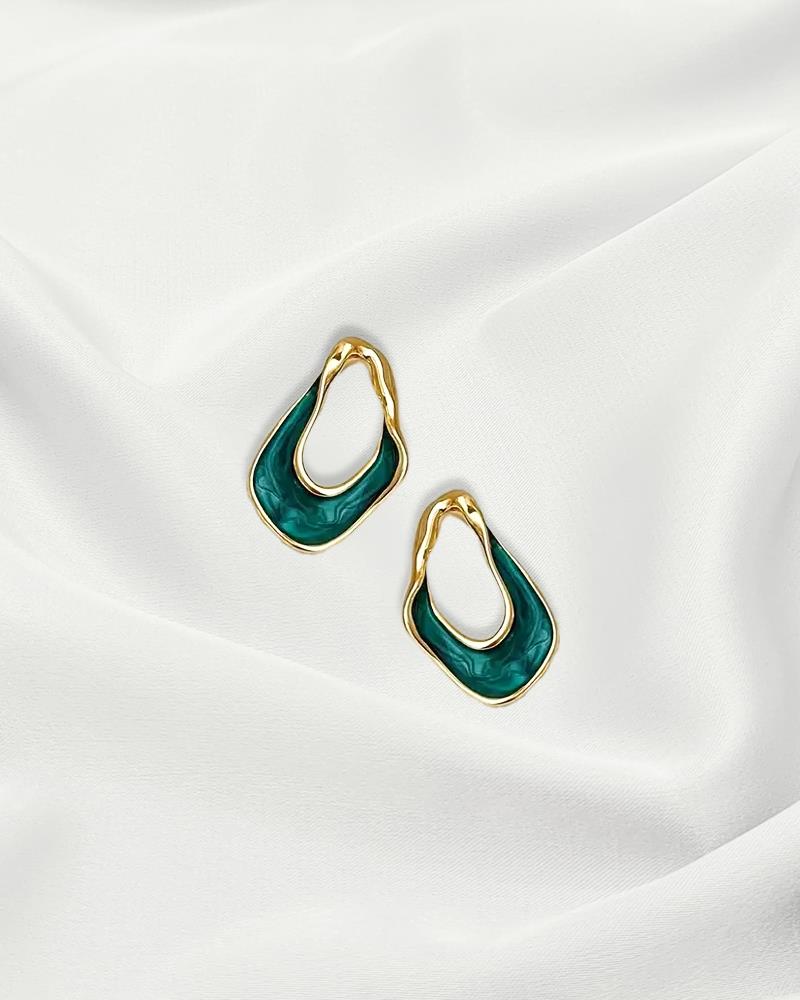 Asimetrik Yeşil Mineli Küpe