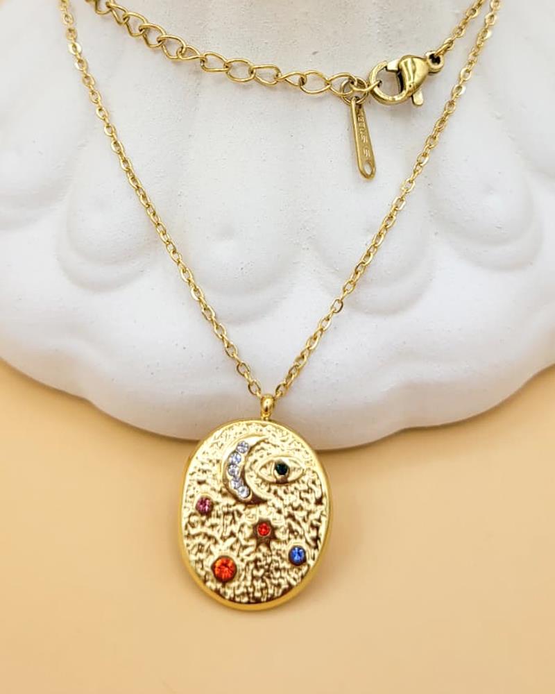 Astraya Sembol Çelik Gold Oval Kolye