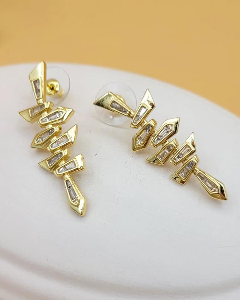 Baget Taş Geometrik Gold Küpe