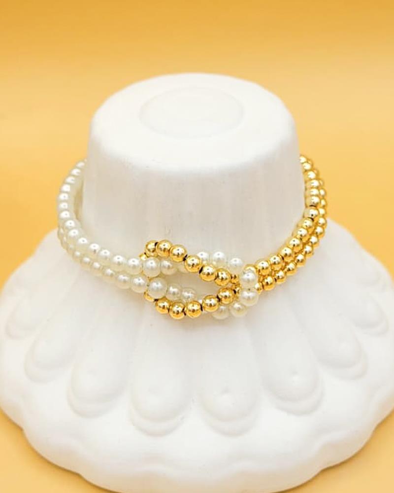 Beyaz & Gold Bağ Halkalı Boncuk Bileklik