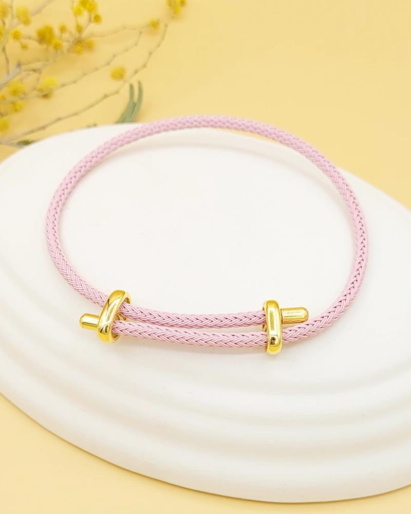 Çelik Gold Detaylı Ayarlanabilir Toz Pembe İp Bileklik