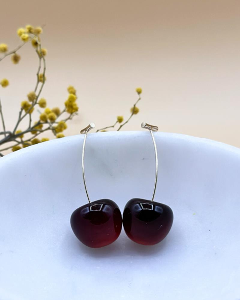 Cherry Bordo Gold Küpe