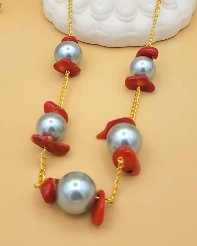 Coral Pearl Elegance Kolye